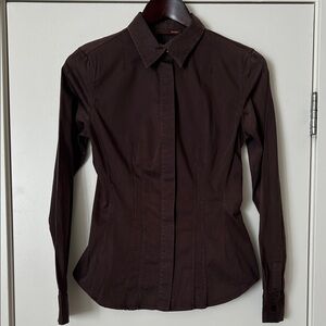 BALLY Dark Brown Tight-fitting long-sleeved shirt 2% elastic Size S. USA 8
